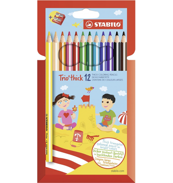 12 crayons de couleur triangulaires + 1 taille crayon Stabilo Trio
